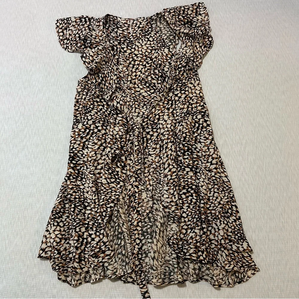 Free People Brown French Quarter Wrap‎ Dress Size XS Viscose Ruffle